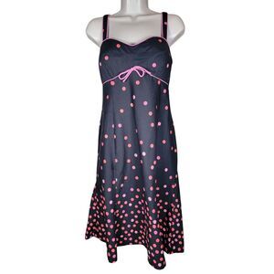DressBarn Size 6 Black Pink Polka Dot Fit‎ and Flare Slip Dress Pinup Rockabilly